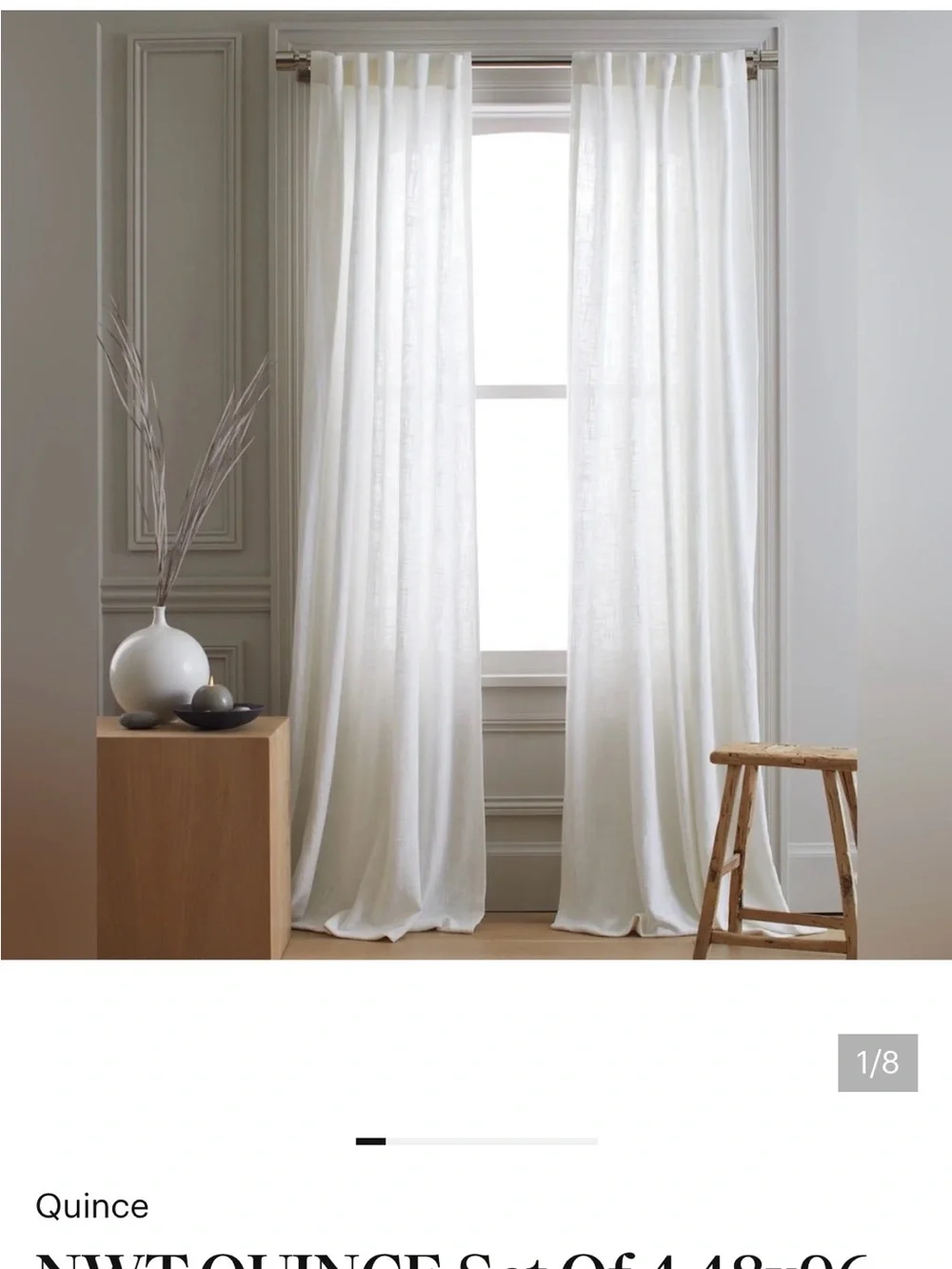 NWT QUINCE Set Of 2 48x96 Cotton Sheer Curtains White 6583